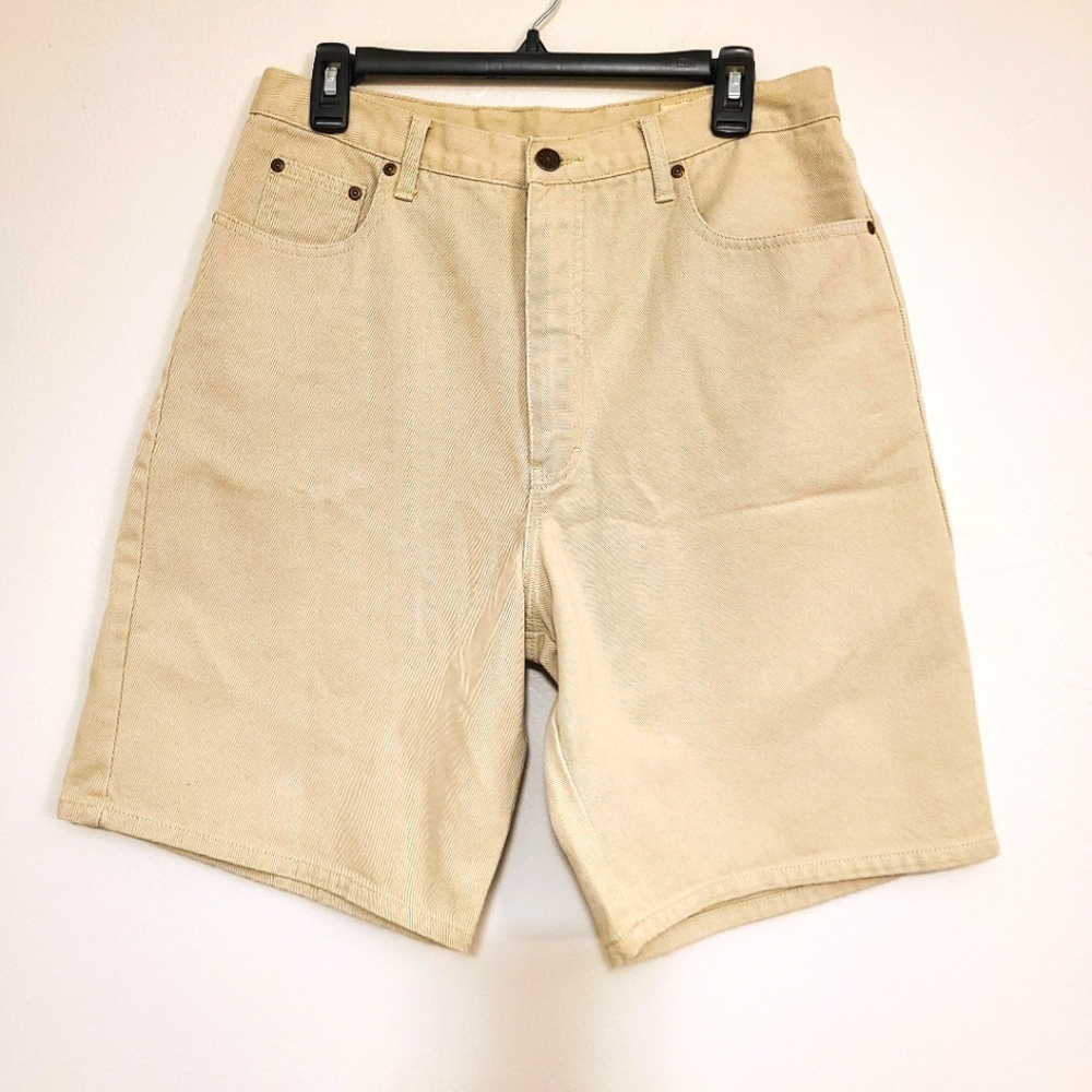 Eddie Bauer Loose Fit Denim Beige Modest Plus Size Jean Shorts Size 14